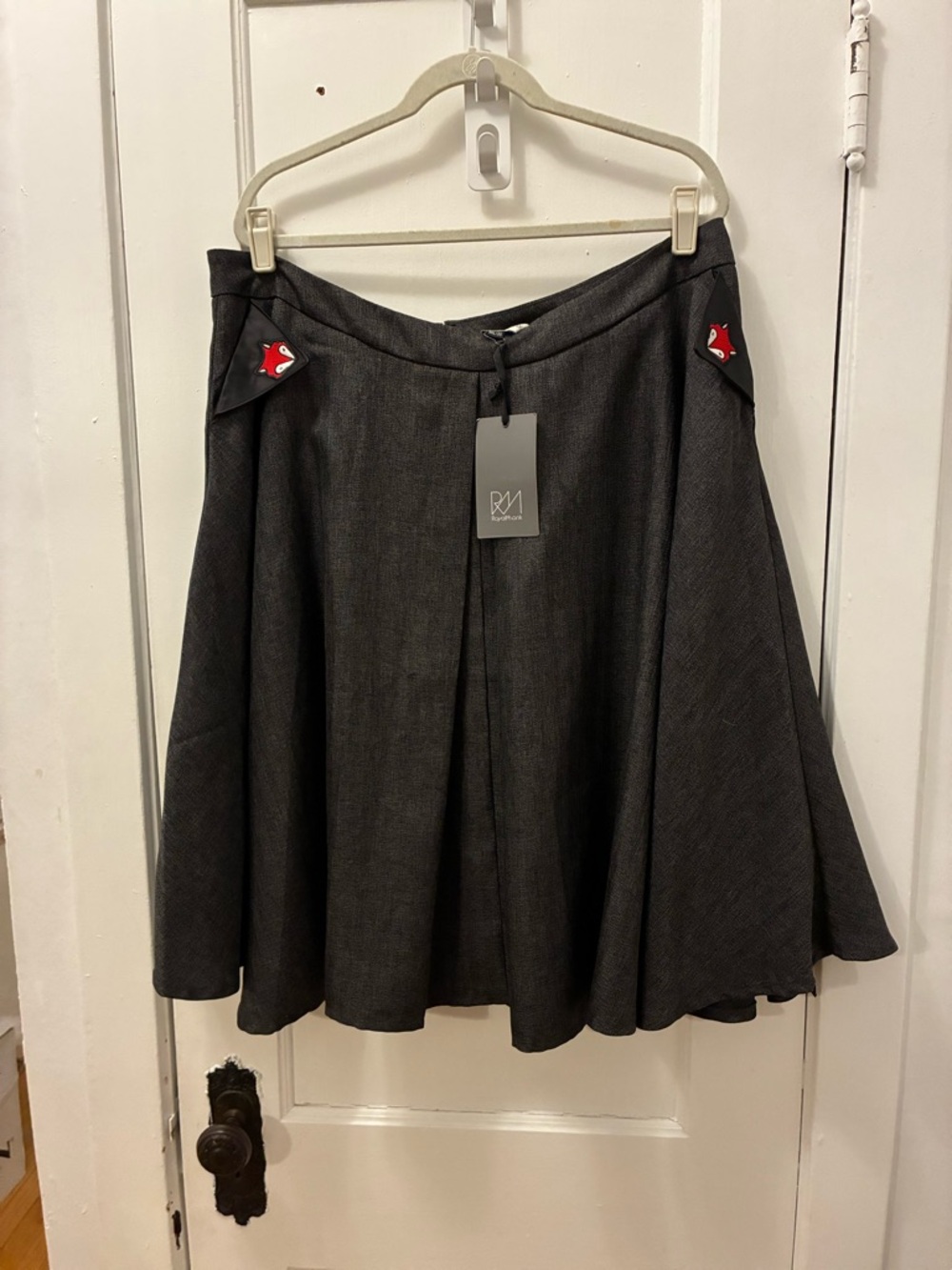 JM Collection Charcoal Circle Skirt with Red Fox Accents